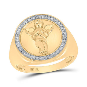 Men's Rings | 10kt Yellow Gold Mens Round Diamond Circle Angel Ring 1/6 Cttw | Splendid Jewellery GND