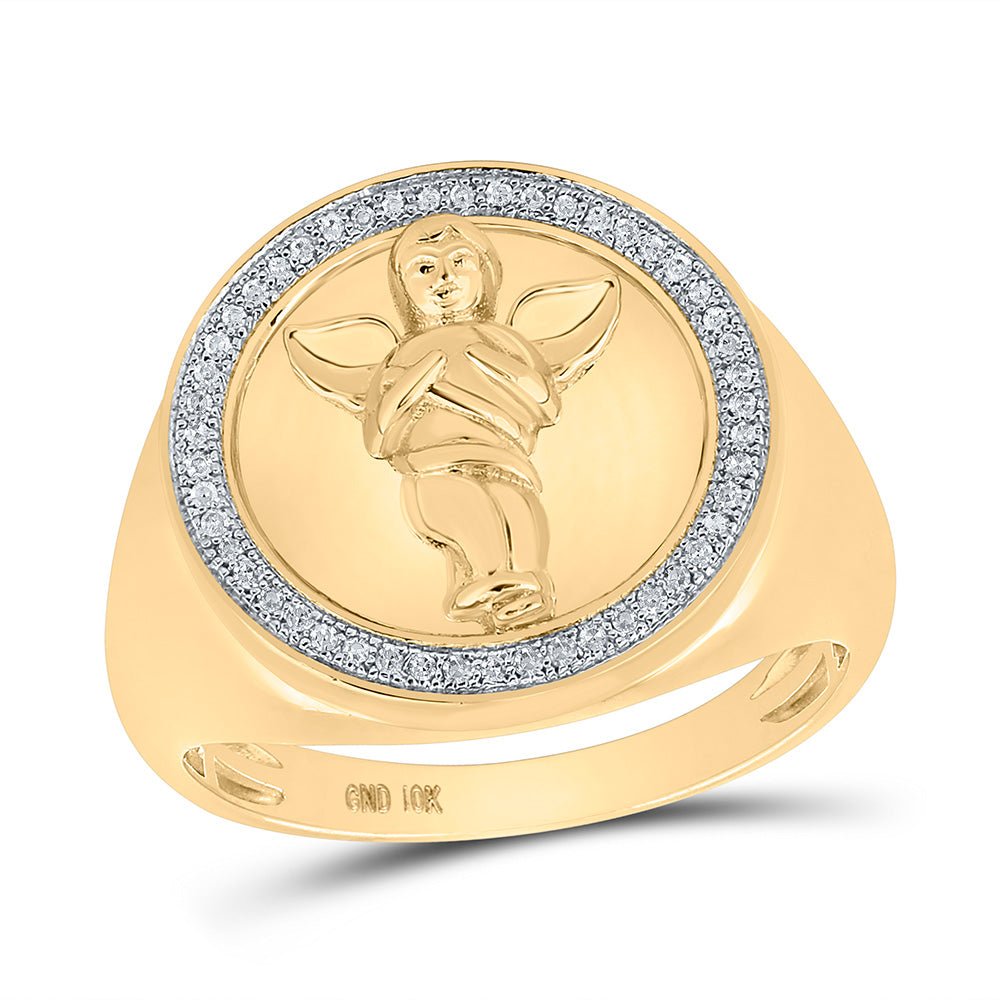 Men's Rings | 10kt Yellow Gold Mens Round Diamond Circle Angel Ring 1/6 Cttw | Splendid Jewellery GND