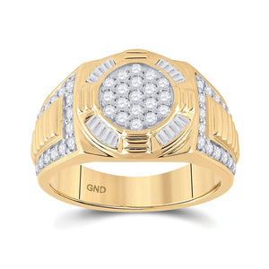 Men's Rings | 10kt Yellow Gold Mens Round Diamond Circle Cluster Ring 1 Cttw | Splendid Jewellery GND