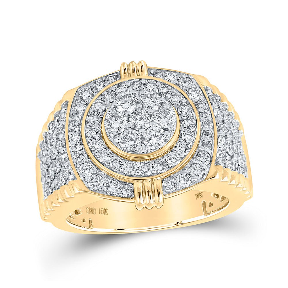 Men's Rings | 10kt Yellow Gold Mens Round Diamond Circle Cluster Ring 2-3/4 Cttw | Splendid Jewellery GND