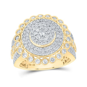 Men's Rings | 10kt Yellow Gold Mens Round Diamond Circle Cluster Ring 2-5/8 Cttw | Splendid Jewellery GND