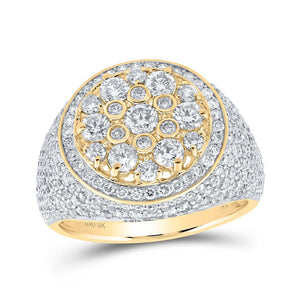 Men's Rings | 10kt Yellow Gold Mens Round Diamond Circle Cluster Ring 3-1/2 Cttw | Splendid Jewellery GND