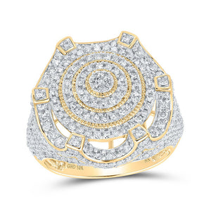 Men's Rings | 10kt Yellow Gold Mens Round Diamond Circle Cluster Ring 3 Cttw | Splendid Jewellery GND