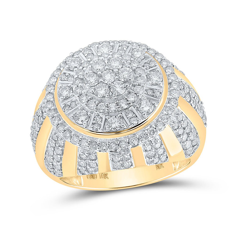 Men's Rings | 10kt Yellow Gold Mens Round Diamond Circle Cluster Ring 3 Cttw | Splendid Jewellery GND