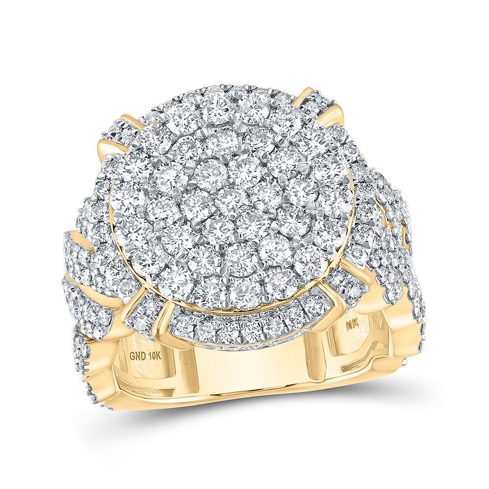 Men's Rings | 10kt Yellow Gold Mens Round Diamond Circle Cluster Ring 4-1/2 Cttw | Splendid Jewellery GND