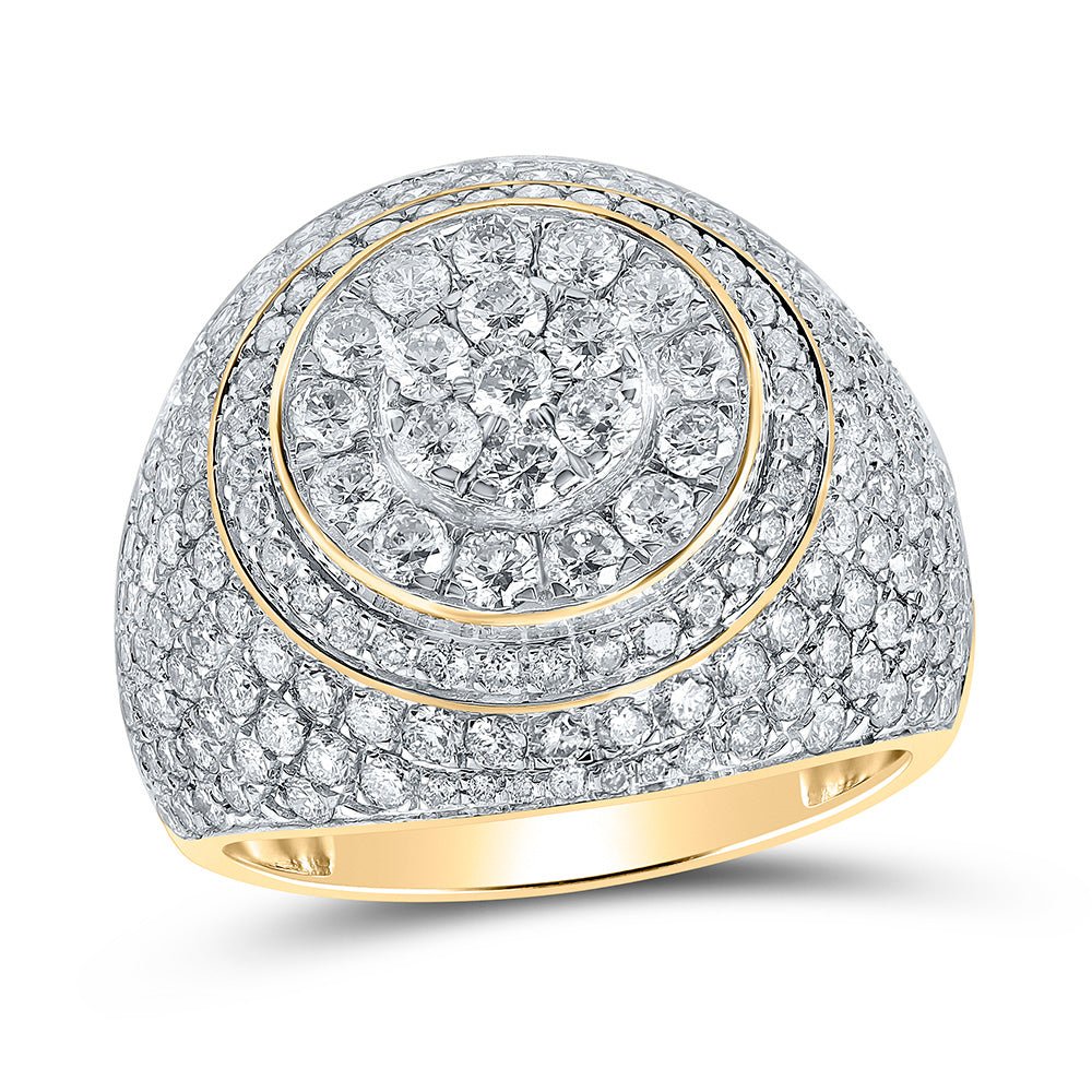 Men's Rings | 10kt Yellow Gold Mens Round Diamond Circle Cluster Ring 4-1/4 Cttw | Splendid Jewellery GND