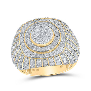 Men's Rings | 10kt Yellow Gold Mens Round Diamond Circle Cluster Ring 4 Cttw | Splendid Jewellery GND