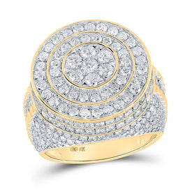 10kt Yellow Gold Men's Round Diamond Circle Cluster Ring 5 Cttw - A Dazzling Statement of Masculine Elegance Top view from the 10Kt Yellow Gold Mens Round Diamond Circle Cluster Ring 5 Cttwpin210046 collection by Splendid Jewellery