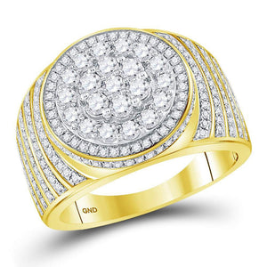 Men's Rings | 10kt Yellow Gold Mens Round Diamond Circle Flower Cluster Ring 2 Cttw | Splendid Jewellery GND