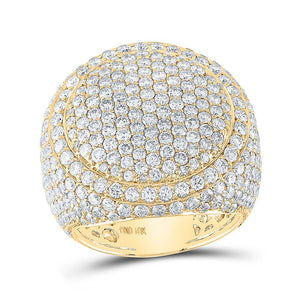 Men's Rings | 10kt Yellow Gold Mens Round Diamond Circle Pave Cluster Ring 8-1/4 Cttw | Splendid Jewellery GND