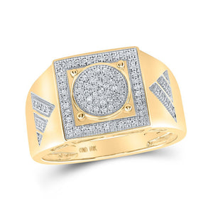 Men's Rings | 10kt Yellow Gold Mens Round Diamond Circle Square Ring 1/4 Cttw | Splendid Jewellery GND