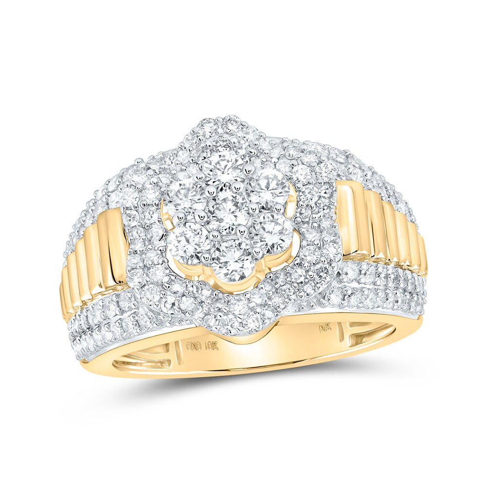 Men's Rings | 10kt Yellow Gold Mens Round Diamond Cluster Band Ring 1-7/8 Cttw | Splendid Jewellery GND