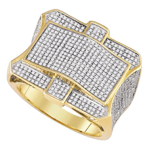 Men's Rings | 10kt Yellow Gold Mens Round Diamond Cluster Ring 1-1/4 Cttw | Splendid Jewellery GND