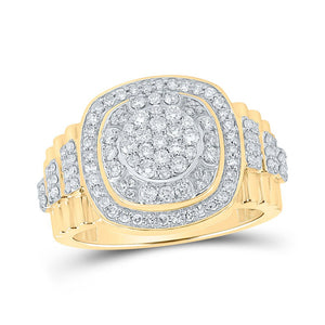 Men's Rings | 10kt Yellow Gold Mens Round Diamond Cluster Ring 1 Cttw | Splendid Jewellery GND