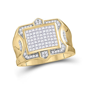 Men's Rings | 10kt Yellow Gold Mens Round Diamond Cluster Ring 1 Cttw | Splendid Jewellery GND