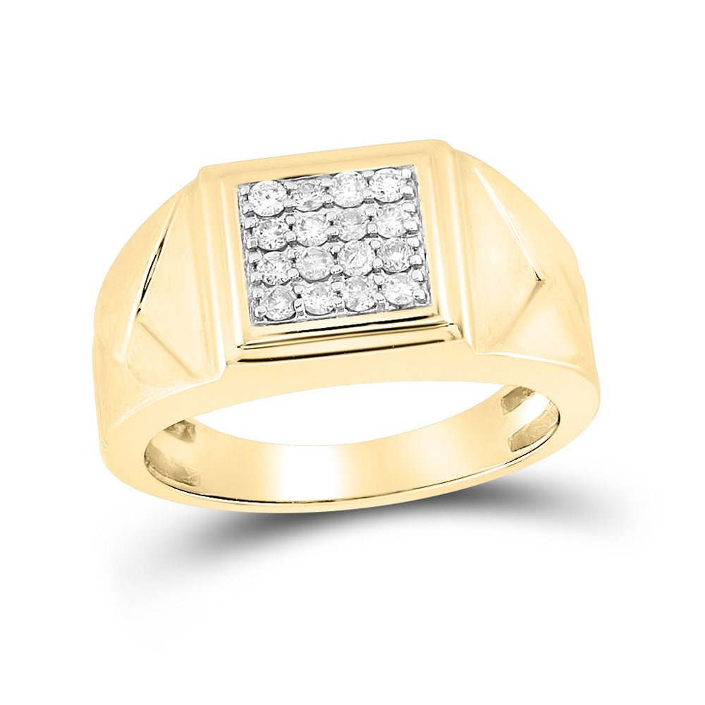 Men's Rings | 10kt Yellow Gold Mens Round Diamond Cluster Ring 1/3 Cttw | Splendid Jewellery GND
