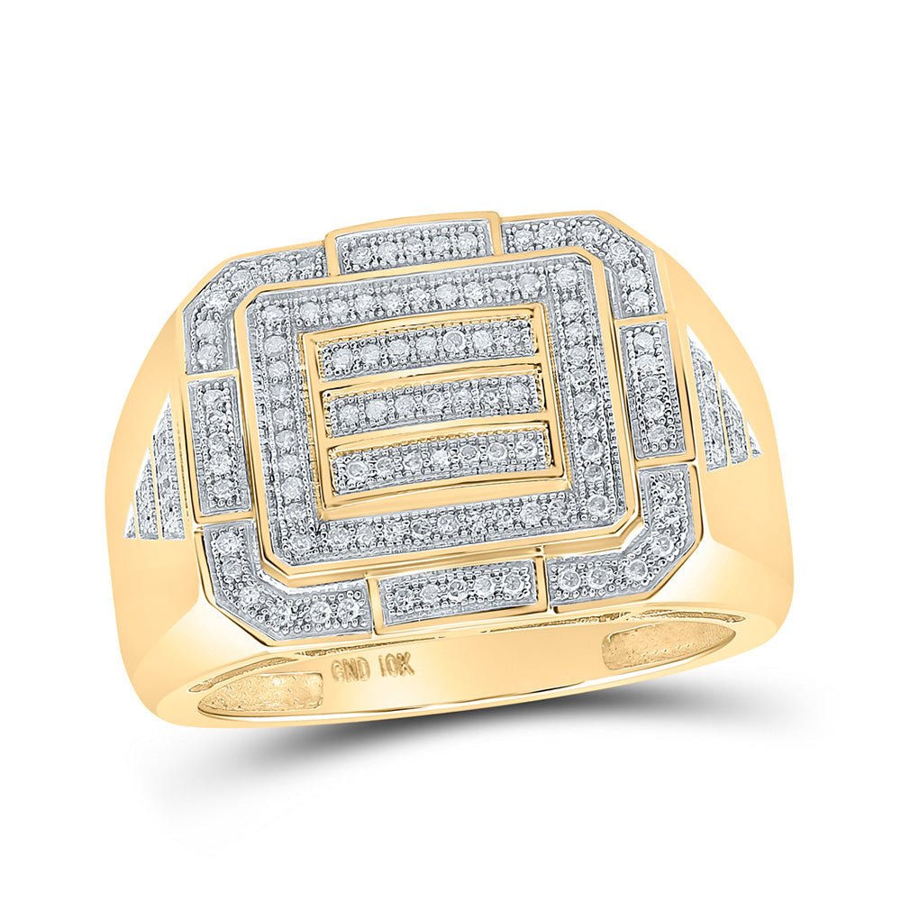 Men's Rings | 10kt Yellow Gold Mens Round Diamond Cluster Ring 1/3 Cttw | Splendid Jewellery GND