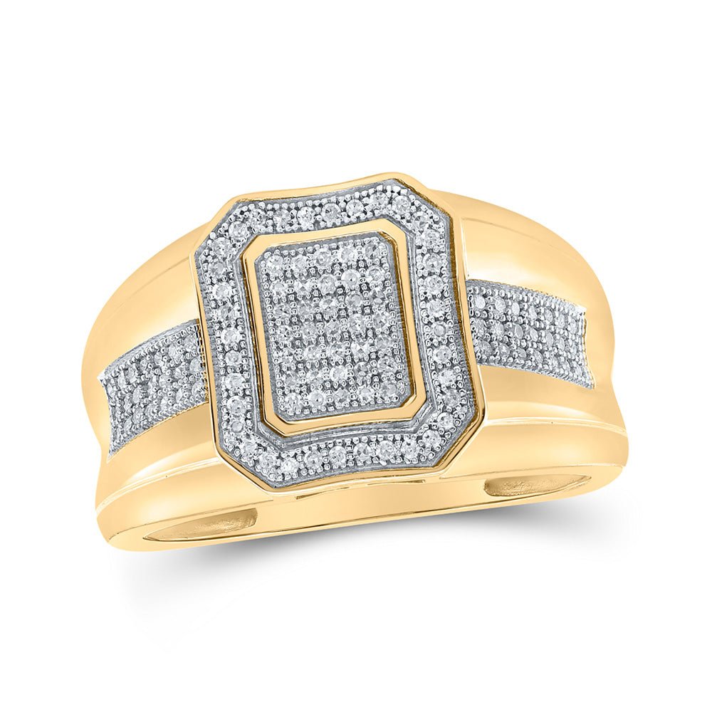 Men's Rings | 10kt Yellow Gold Mens Round Diamond Cluster Ring 1/3 Cttw | Splendid Jewellery GND