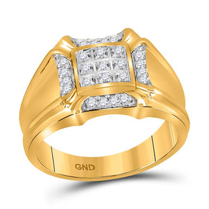 Men's Rings | 10kt Yellow Gold Mens Round Diamond Cluster Ring 1/4 Cttw | Splendid Jewellery GND