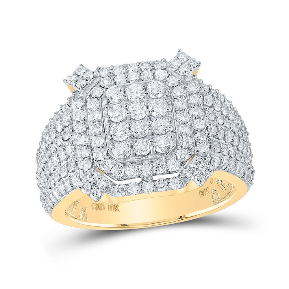 Men's Rings | 10kt Yellow Gold Mens Round Diamond Cluster Ring 2-1/3 Cttw | Splendid Jewellery GND