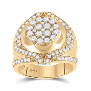 Men's Rings | 10kt Yellow Gold Mens Round Diamond Cluster Ring 2-1/4 Cttw | Splendid Jewellery GND