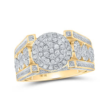 Load image into Gallery viewer, Majestic 10kt Yellow Gold Men&#39;s Round Diamond Cluster Ring 2-1/5 Cttw Top view from the 10Kt Yellow Gold Mens Round Diamond Cluster Ring 2 1 5 Cttwpin217509 collection by Splendid Jewellery