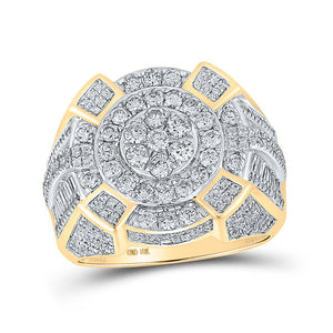 Men's Rings | 10kt Yellow Gold Mens Round Diamond Cluster Ring 2-3/8 Cttw | Splendid Jewellery GND