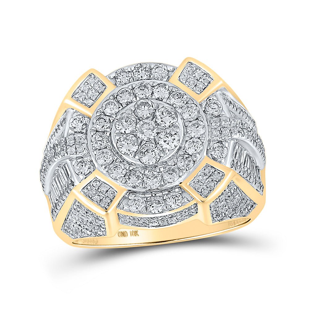 Men's Rings | 10kt Yellow Gold Mens Round Diamond Cluster Ring 2-3/8 Cttw | Splendid Jewellery GND