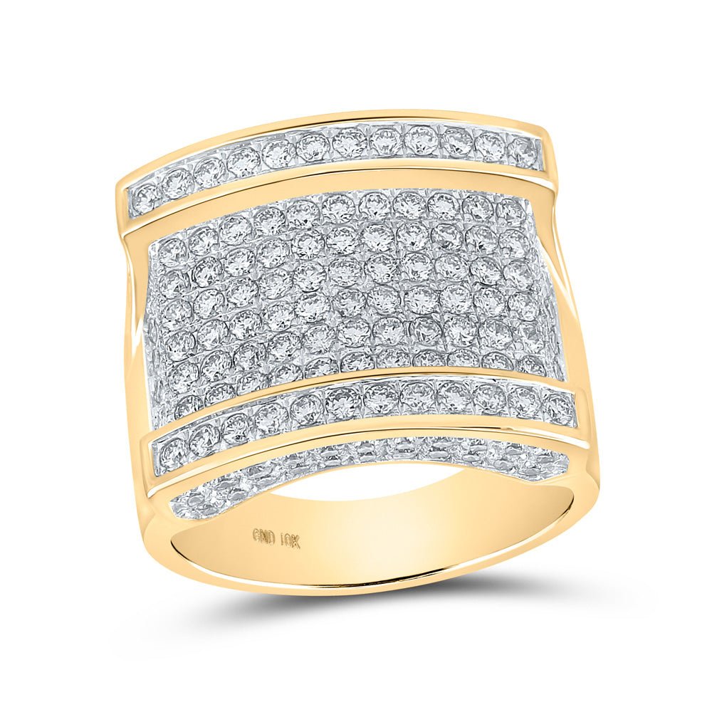 Men's Rings | 10kt Yellow Gold Mens Round Diamond Cluster Ring 3-1/4 Cttw | Splendid Jewellery GND