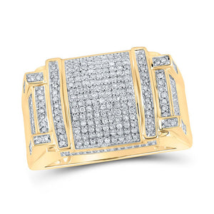 Men's Rings | 10kt Yellow Gold Mens Round Diamond Cluster Ring 3/4 Cttw | Splendid Jewellery GND