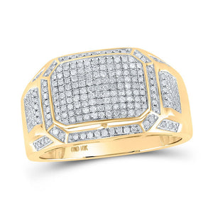 Men's Rings | 10kt Yellow Gold Mens Round Diamond Cluster Ring 5/8 Cttw | Splendid Jewellery GND