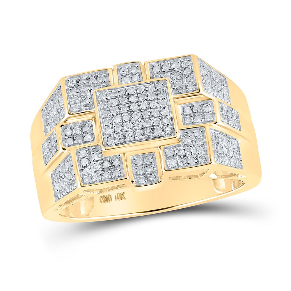 Men's Rings | 10kt Yellow Gold Mens Round Diamond Cluster Ring 5/8 Cttw | Splendid Jewellery GND