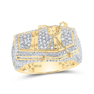 Men's Rings | 10kt Yellow Gold Mens Round Diamond Coffin Band Ring 2-1/3 Cttw | Splendid Jewellery GND