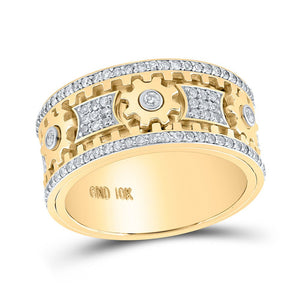 Men's Rings | 10kt Yellow Gold Mens Round Diamond Cog Band Ring 1-1/2 Cttw | Splendid Jewellery GND