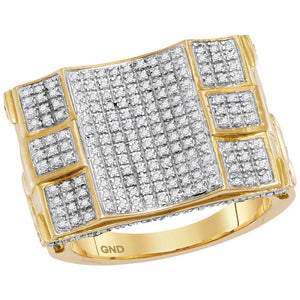 Men's Rings | 10kt Yellow Gold Mens Round Diamond Concave Cluster Ring 3/4 Cttw | Splendid Jewellery GND