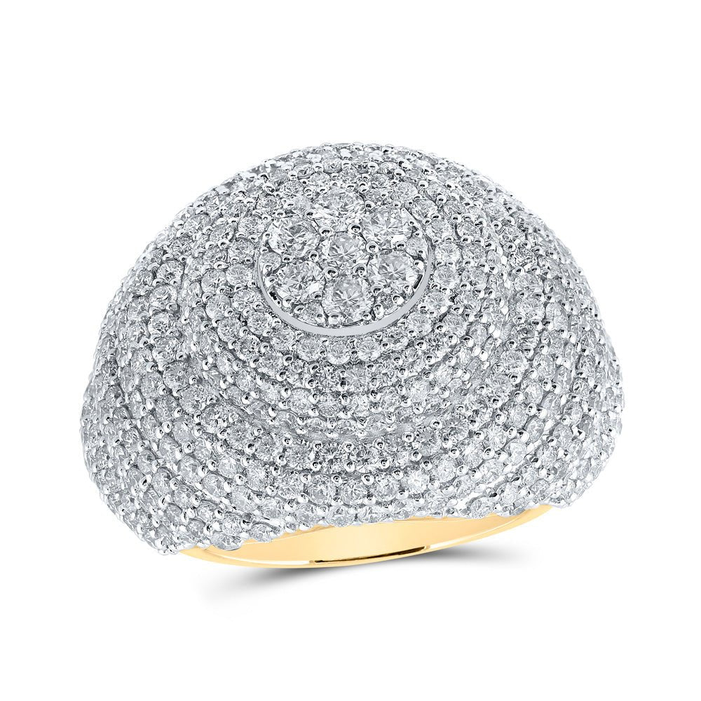 Men's Rings | 10kt Yellow Gold Mens Round Diamond Concentric Cluster Ring 6-3/8 Cttw | Splendid Jewellery GND
