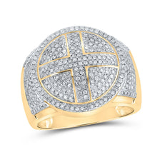 Load image into Gallery viewer, 10kt Yellow Gold Men&#39;s Round Diamond Cross Circle Ring 3/4 Cttw - A Dazzling Symbol of Faith and Style Top view from the 10Kt Yellow Gold Mens Round Diamond Cross Circle Ring 3 4 Cttwpin210783 collection by Splendid Jewellery