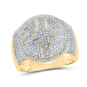 Men's Rings | 10kt Yellow Gold Mens Round Diamond Cross Circle Ring 3/4 Cttw | Splendid Jewellery GND