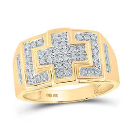 10kt Yellow Gold Mens Round Diamond Cross Cluster Ring 1/3 Cttw | Magnificent Masculine Brilliance Top view from the 10Kt Yellow Gold Mens Round Diamond Cross Cluster Ring 1 3 Cttwpin59277 collection by Splendid Jewellery