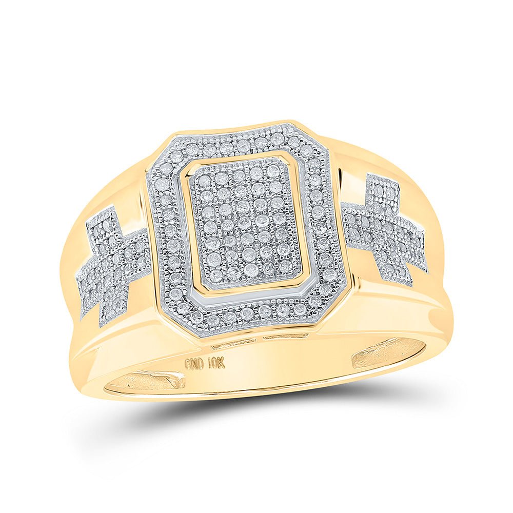 Men's Rings | 10kt Yellow Gold Mens Round Diamond Cross Cluster Ring 1/3 Cttw | Splendid Jewellery GND