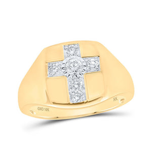 Men's Rings | 10kt Yellow Gold Mens Round Diamond Cross Ring 1/2 Cttw | Splendid Jewellery GND