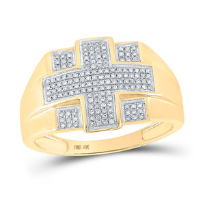 Men's Rings | 10kt Yellow Gold Mens Round Diamond Cross Ring 1/3 Cttw | Splendid Jewellery GND