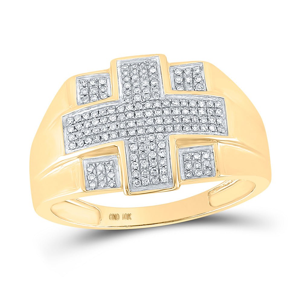 Men's Rings | 10kt Yellow Gold Mens Round Diamond Cross Ring 1/3 Cttw | Splendid Jewellery GND