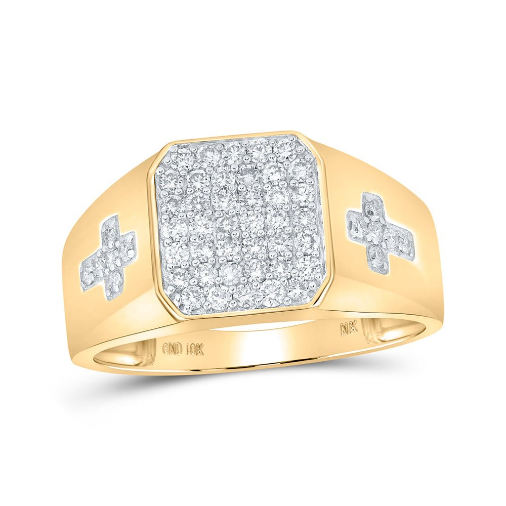 Men's Rings | 10kt Yellow Gold Mens Round Diamond Cross Ring 5/8 Cttw | Splendid Jewellery GND