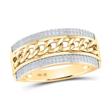 Load image into Gallery viewer, 10kt Yellow Gold Men&#39;s Round Diamond Cuban Link Band Ring 1/3 Cttw - A Dazzling Statement of Masculine Elegance Top view from the 10Kt Yellow Gold Mens Round Diamond Cuban Link Band Ring 1 3 Cttwpin285081 collection by Splendid Jewellery