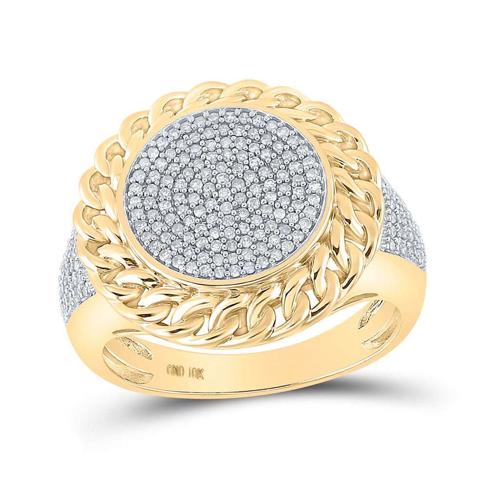 Men's Rings | 10kt Yellow Gold Mens Round Diamond Cuban Link Circle Ring 1/2 Cttw | Splendid Jewellery GND