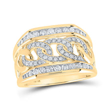 Load image into Gallery viewer, 10kt Yellow Gold Mens Round Diamond Curb Cuban Link Ring 1 Cttw | Luxurious Gold Sparkle Top view from the 10Kt Yellow Gold Mens Round Diamond Curb Cuban Link Ring 1 Cttwpin218219 collection by Splendid Jewellery