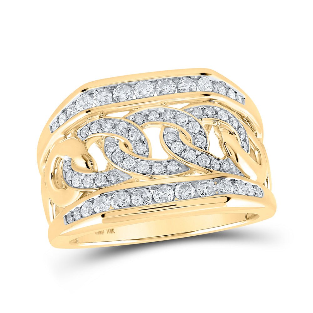 Men's Rings | 10kt Yellow Gold Mens Round Diamond Curb Cuban Link Ring 1 Cttw | Splendid Jewellery GND