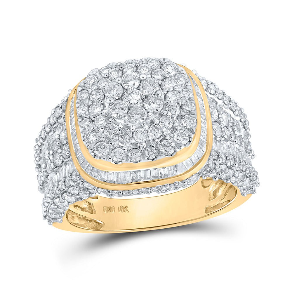 Men's Rings | 10kt Yellow Gold Mens Round Diamond Cushion Square Square Ring 3-3/4 Cttw | Splendid Jewellery GND