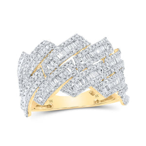 Men's Rings | 10kt Yellow Gold Mens Round Diamond Diagonal Band Ring 1-5/8 Cttw | Splendid Jewellery GND